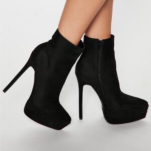 Fashion Nova Black Suede Platform Stiletto Ankle Booties